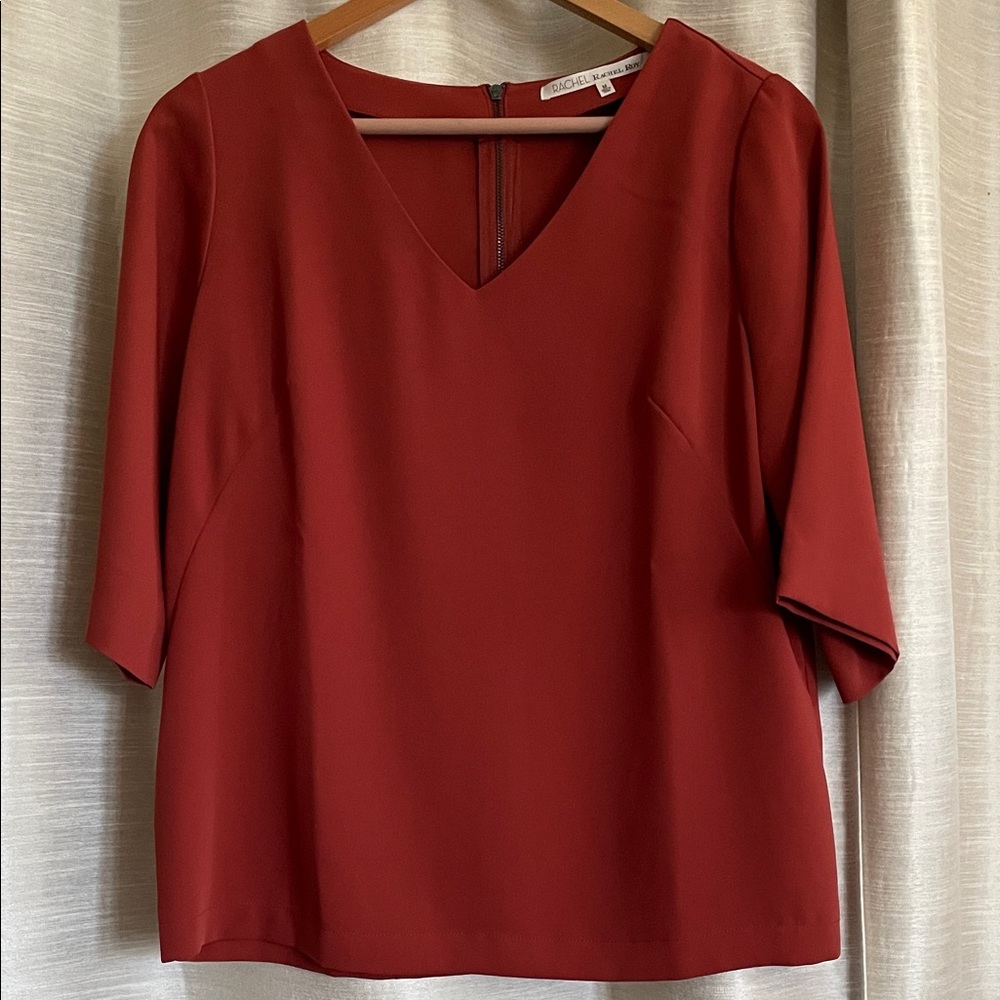 Rachel Roy  Burnt Orange/Brick Red V-Neck Women's Top M